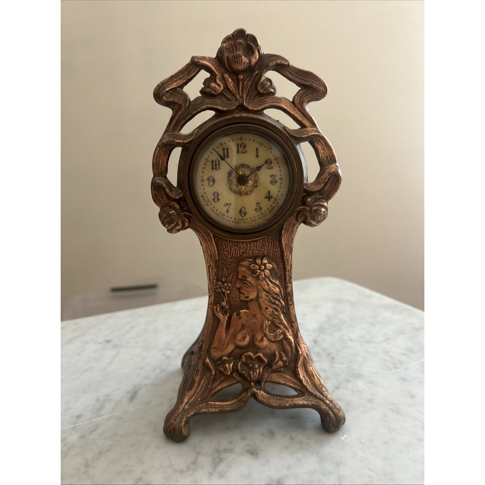 Antique Art Nouveau Figural Lady Mantel Clock New Haven c1900 Not Tested